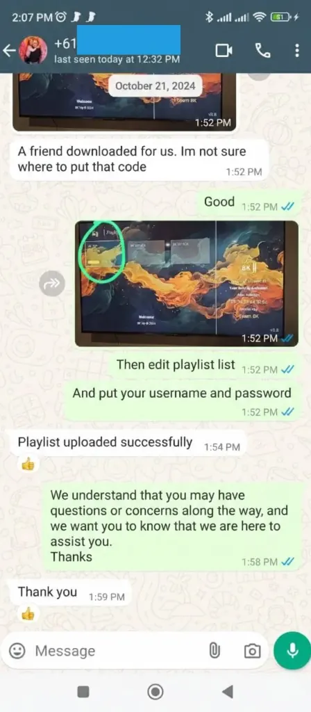 WhatsApp chat: customer says Awesome I love it so far after activation